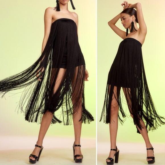 NWT Cynthia Rowley Gabrielle Strapless Fringe Dress Size 2 US Black - Picture 2 of 9